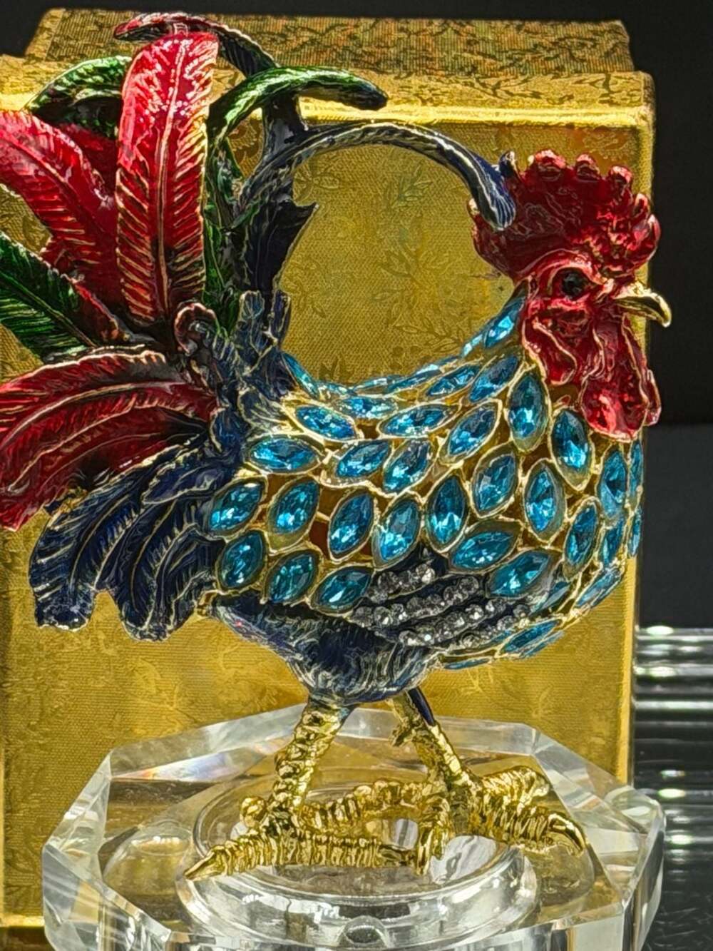 RUCINNI Jeweled Rooster Enamel Hinged Trinket Box with Swarovski Crystals